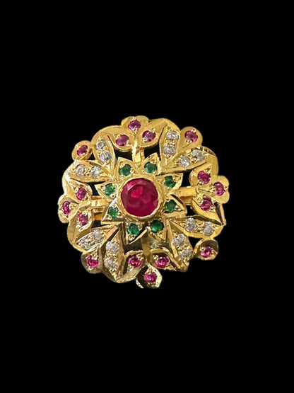 Gold plated silver ring in ruby emerald zircon   ( READY TO SHIP )