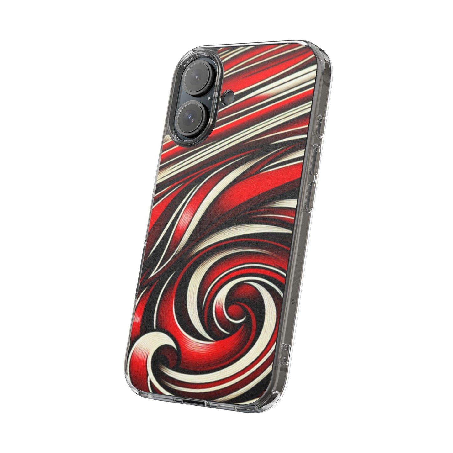 Red & White Swirl Abstract Clear Phone Case