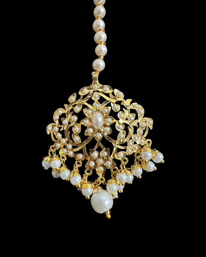 DJTK360 Pearl jadau tika with gold plating ( READY TO SHIP )