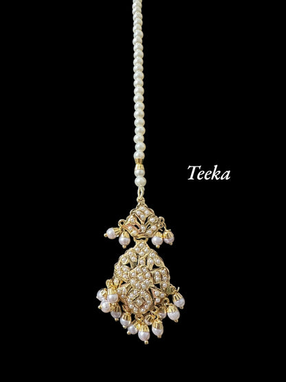 DLN129 jadau rani haar in pearls with earrings tika ( READY TO SHIP )