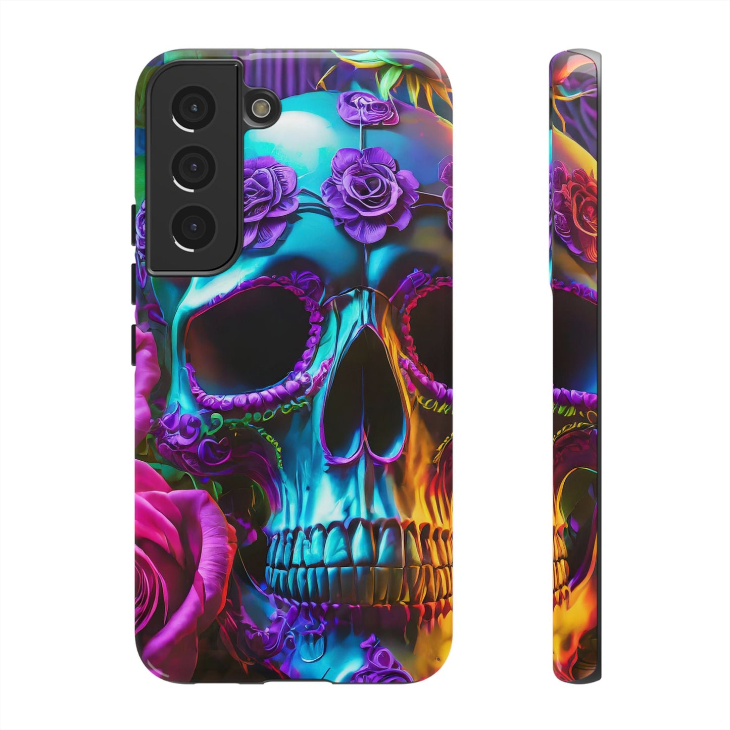 Neon Skull and Roses Vibrant Tough Phone Case