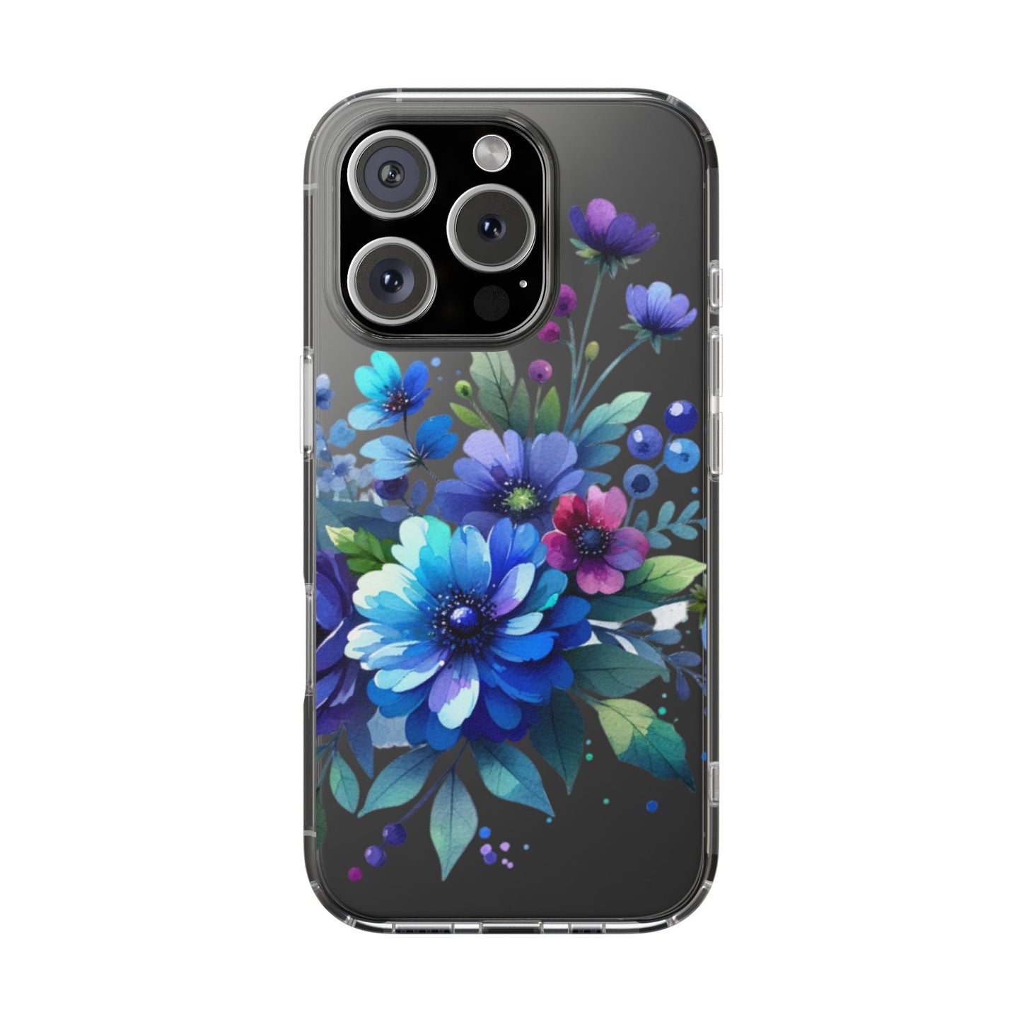 Vibrant Blue Floral Clear Phone Case