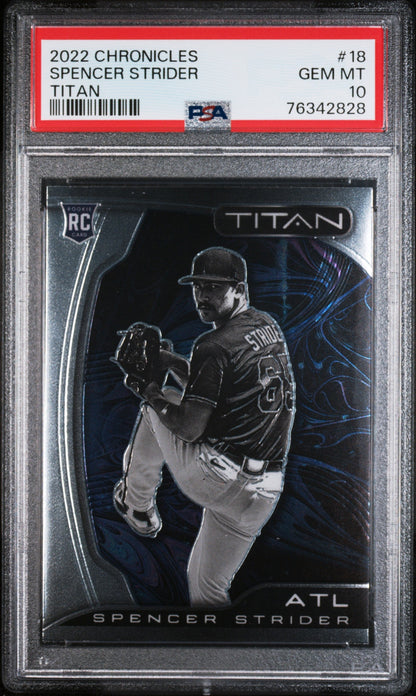 Graded 2022 Panini Chronicles Spencer Strider #18 Titan Rookie RC Baseball Card PSA 10 Gem Mint