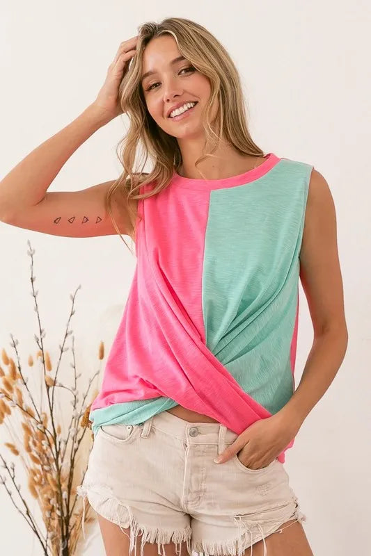 BiBi Slub Terry Color Block Twisted Top