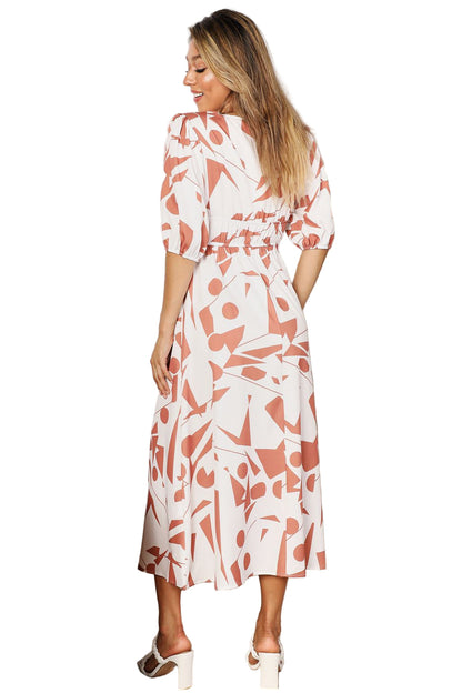 Printed Surplice Balloon Sleeve Dress