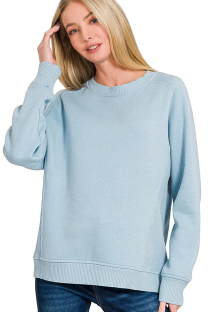 Fleece Round Neck Ribbed Side Raglan Sweatshirt