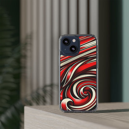 Red & White Swirl Abstract Clear Phone Case