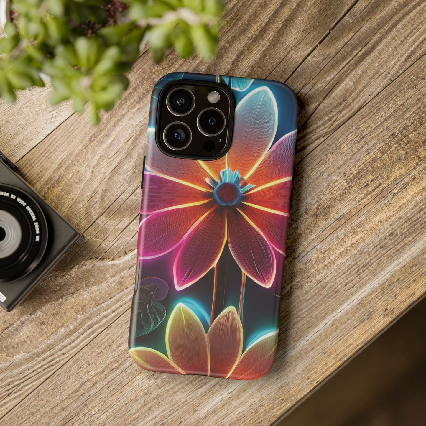 Vibrant Neon Flowers Tough Phone Case