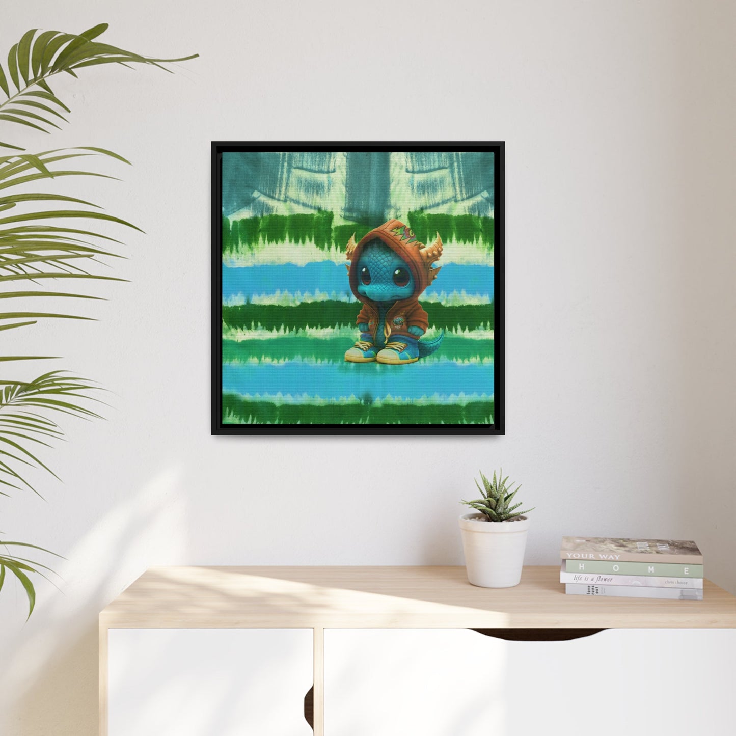 Baby Dragon Jam Aqua Matte Canvas with Black Frame