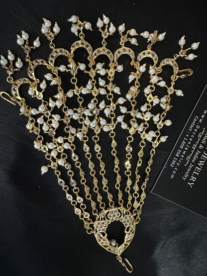 DJHR114 Sidra Hyderabadi Jhoomar Elegant Gold-Plated Bridal Passa | Deccan Jewelry | SHIPS IN 4 WEEKS