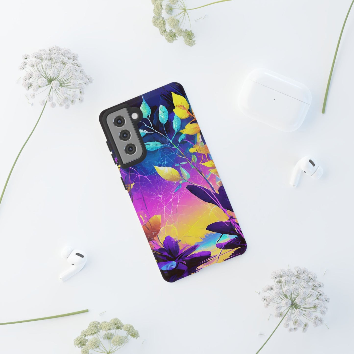 Artistic Vibrant Neon Floral Leaf Tough Phone Case