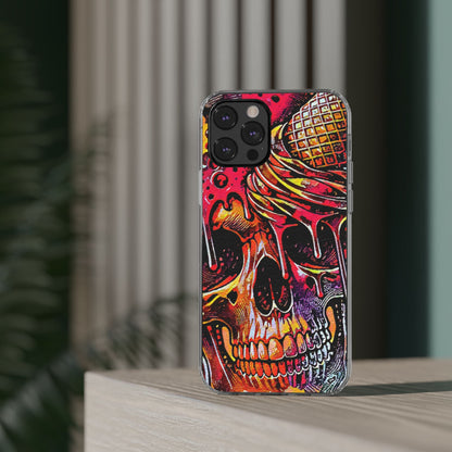 Neon Ice Cream Skull Clear Phone Case