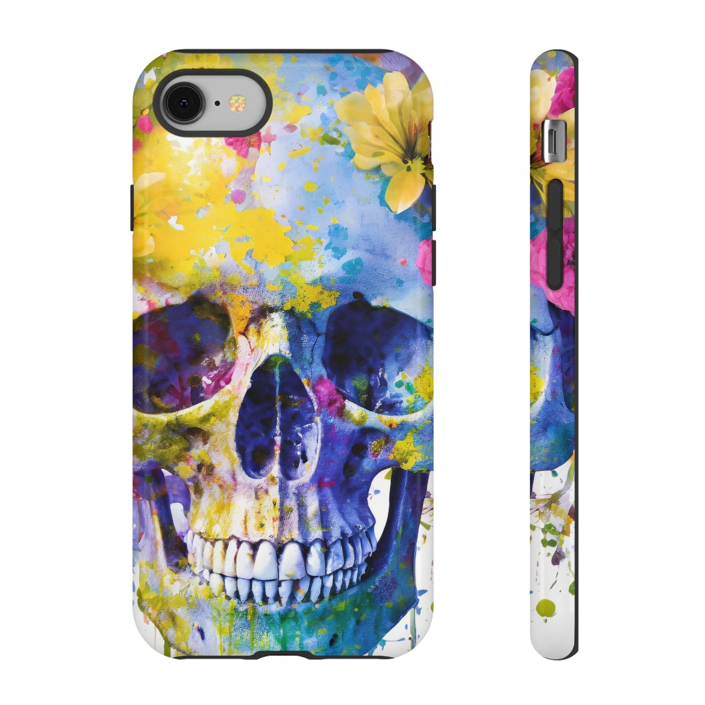 Vibrant Blue Floral Skull Tough Phone Case