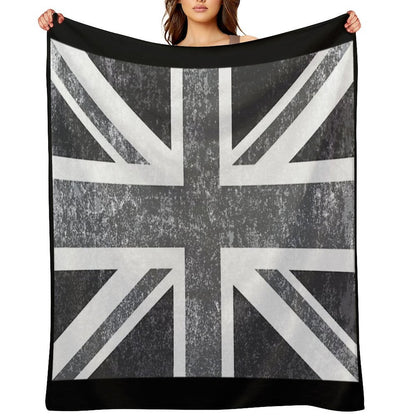 Union Jack Vintage Grayscale - United Kingdom Flag Throw Blanket