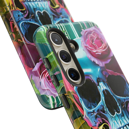 Neon Rose Skull Tough Phone Case