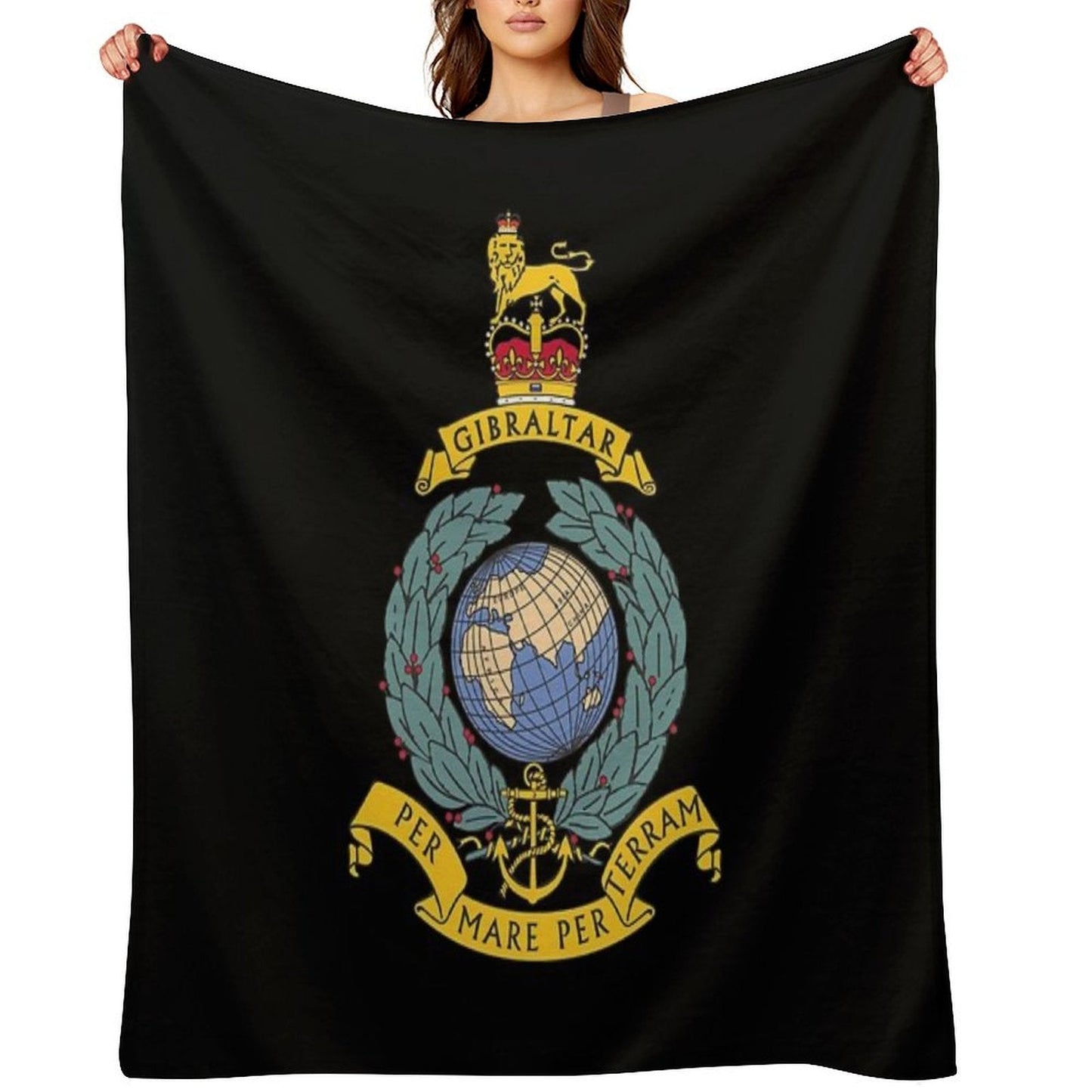 Royal Marines Commando Gibraltar Emblem Throw Blanket