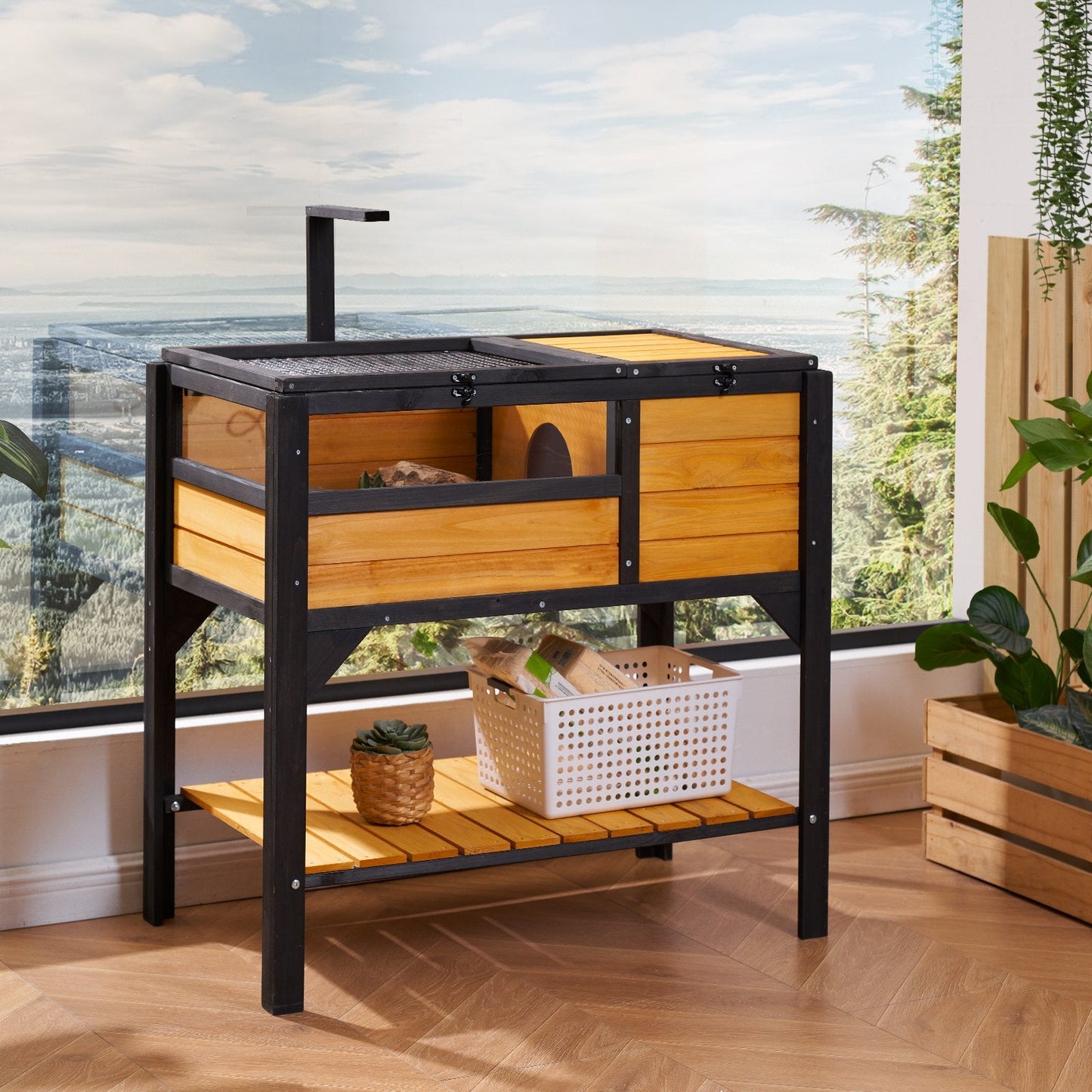 Elevated Cedar Tortoise House with Storage
