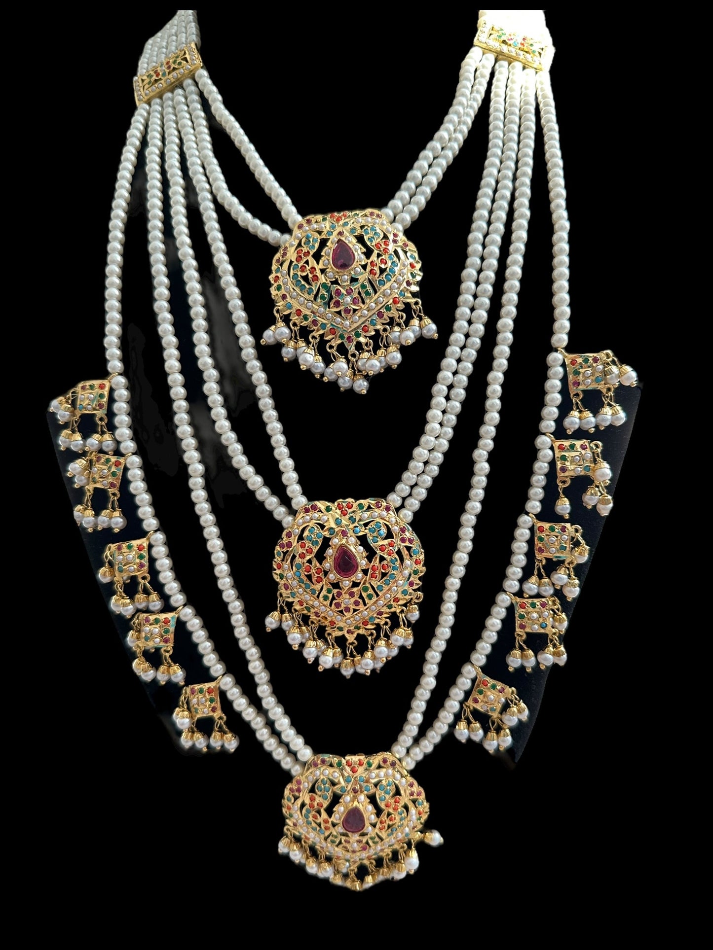 BR468 BAHAAR bridal set in Navratan and pearls ( SHIPS IN 3 WEEKS  )