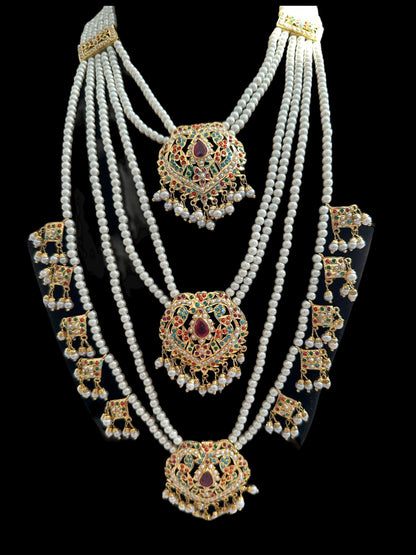 BR468 BAHAAR bridal set in Navratan and pearls ( SHIPS IN 3 WEEKS  )