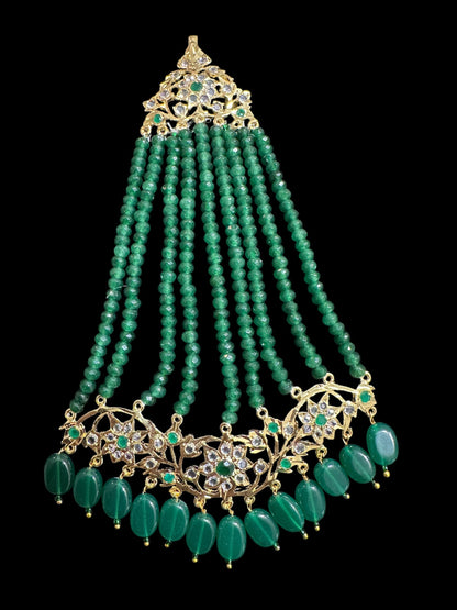JTK7 Abira jhoomar and tika in green beads  ( READY TO SHIP  )