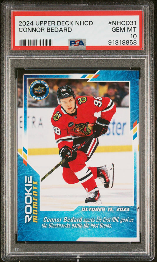 Graded 2024 Upper Deck National Hockey Card Day Connor Bedard #NHCD31 Rookie RC Hockey Card PSA 10 Gem Mint