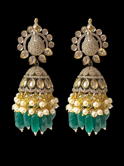 DER796 Mor polki jhumka - GREEN ( READY TO SHIP )