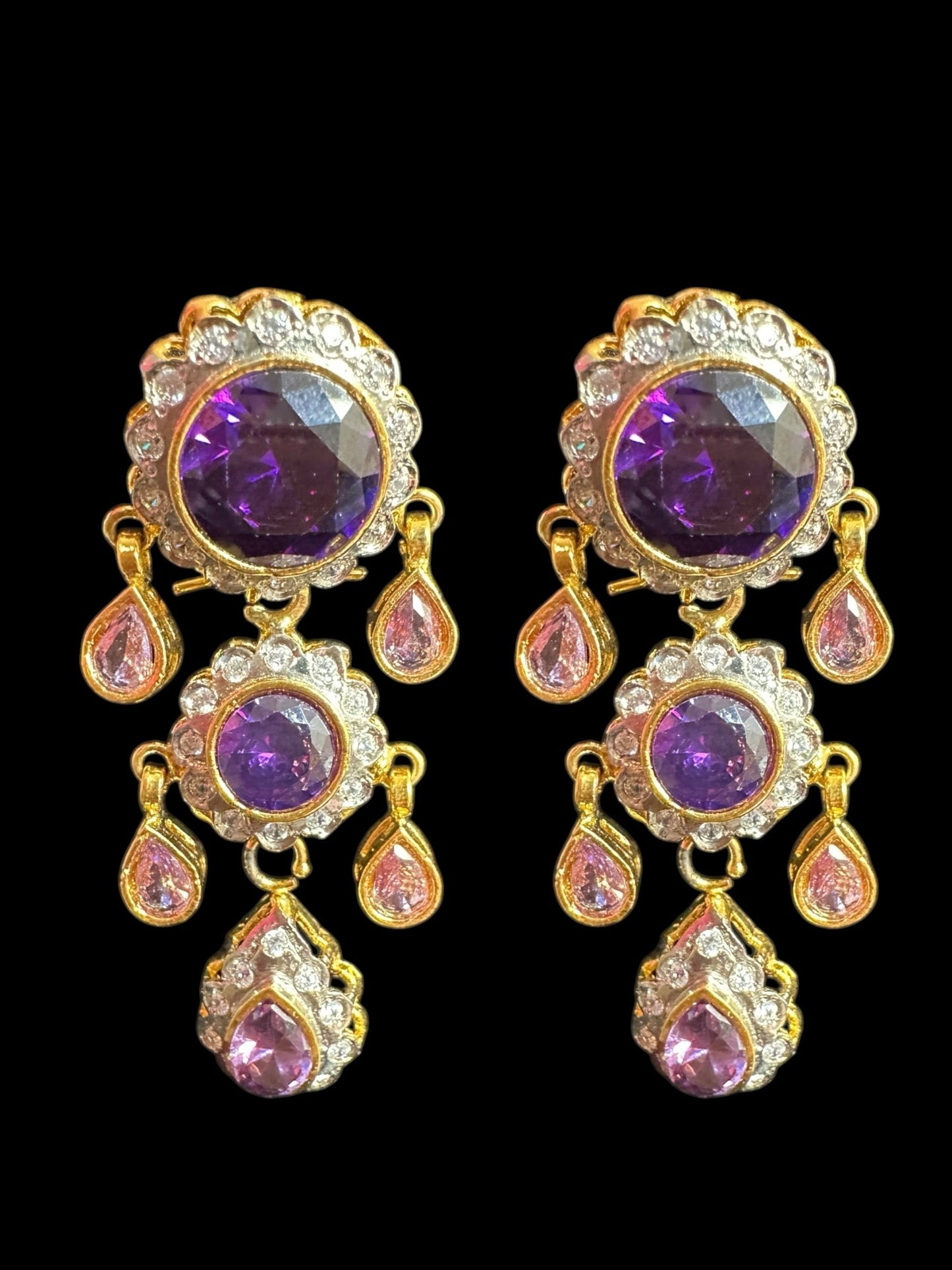 BR473 High quality cz  necklace set with tika - purple, Gold plated ( READY TO SHIP )