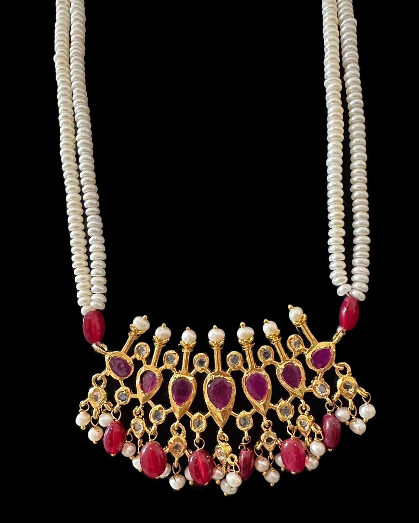 PS558 Hyderabadi / Nizami tirmani in fresh water pearls with chandbali( READY TO SHIP )