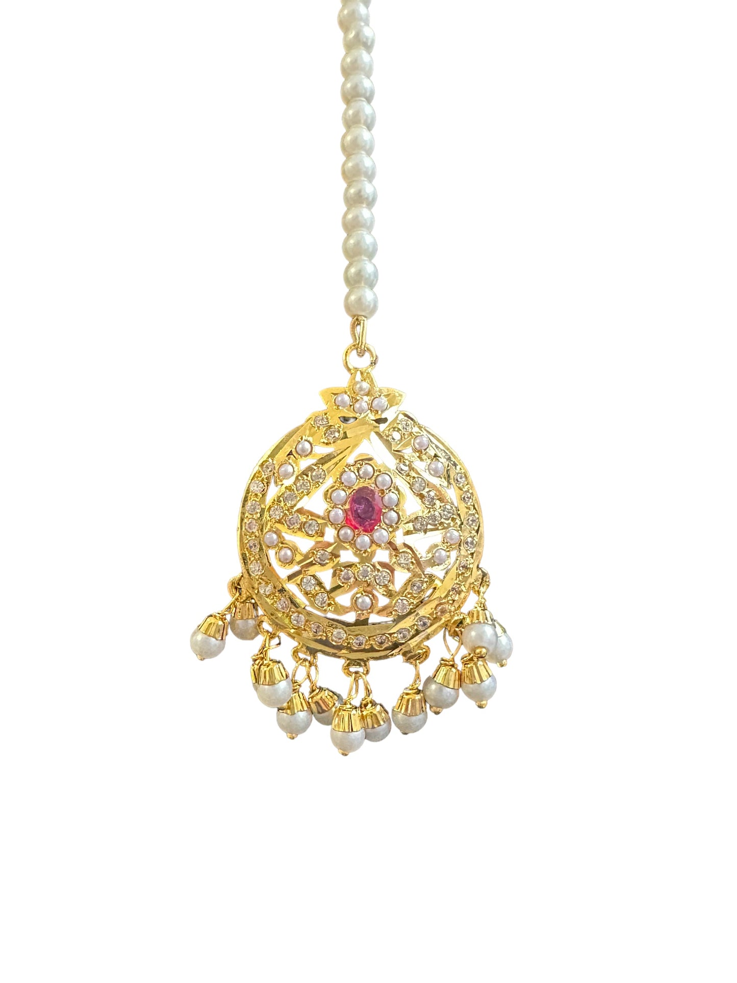 Ruby pearl and zircon jadau bridal jhoomar tika ( SHIPS IN 4 WEEKS )