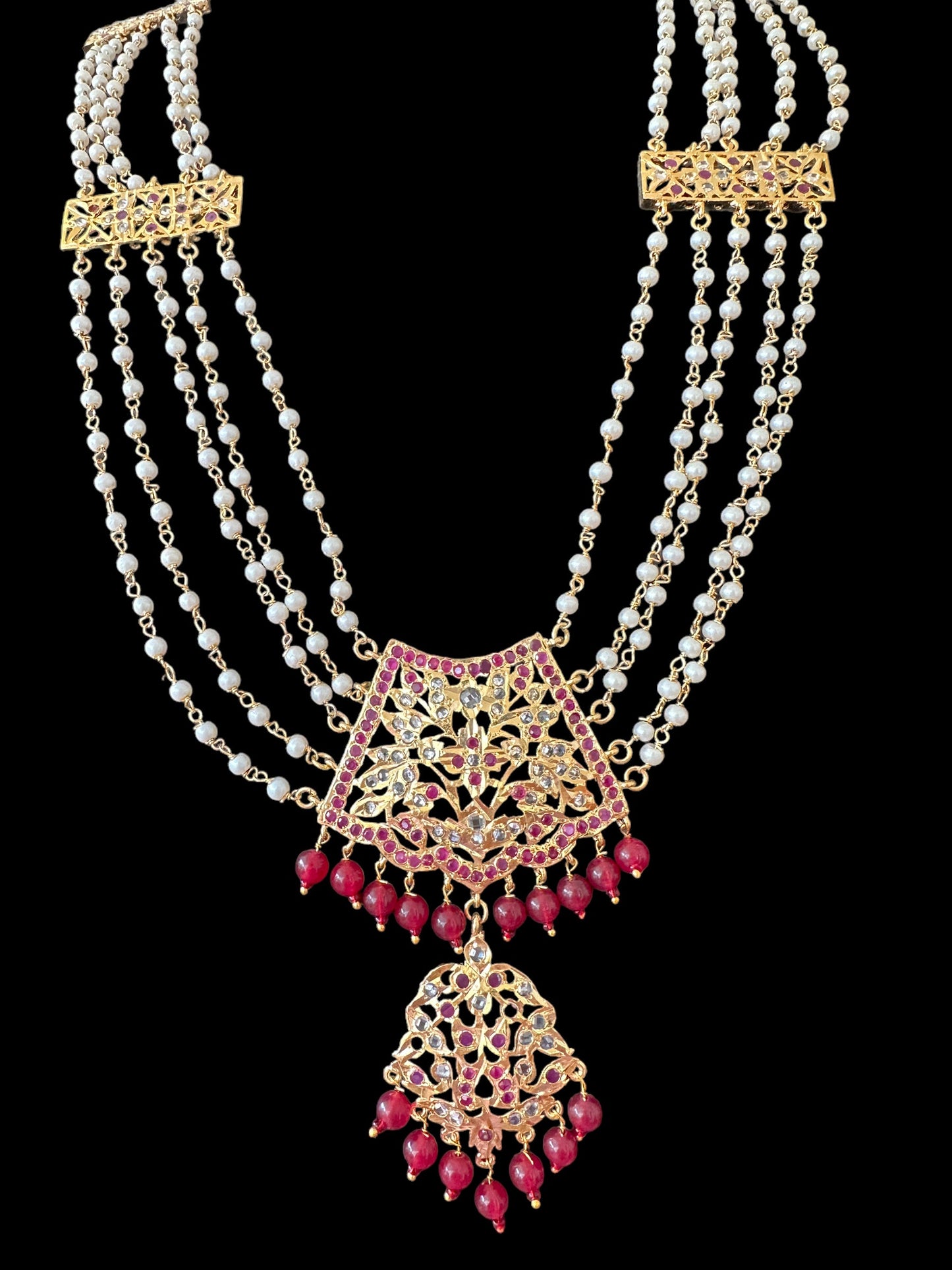 DLN54 Aabha chandan haar (rubies)( SHIPS IN 4 WEEKS )