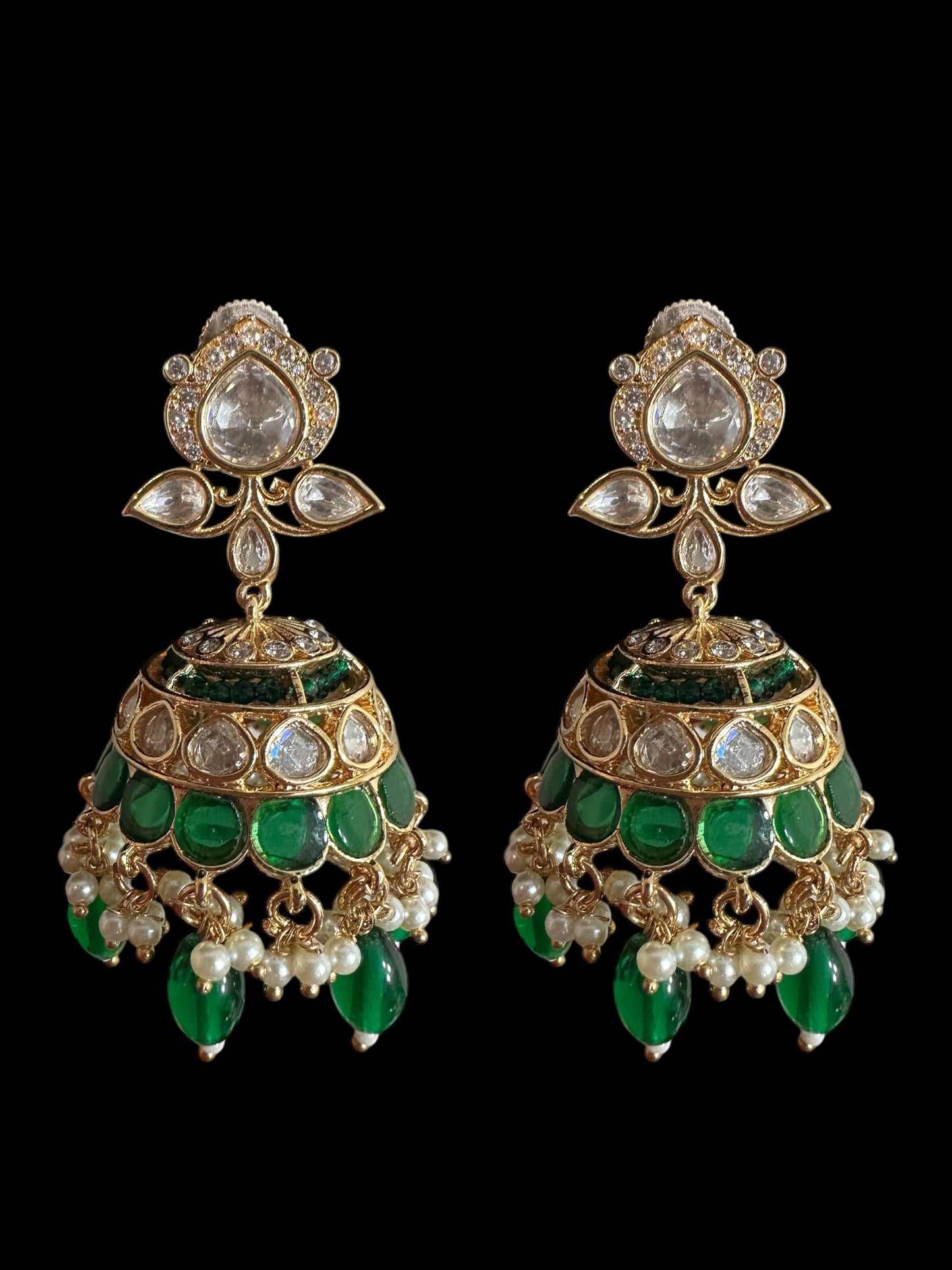 Savera Polki jhumka and tika set in green ( READY TO SHIP )