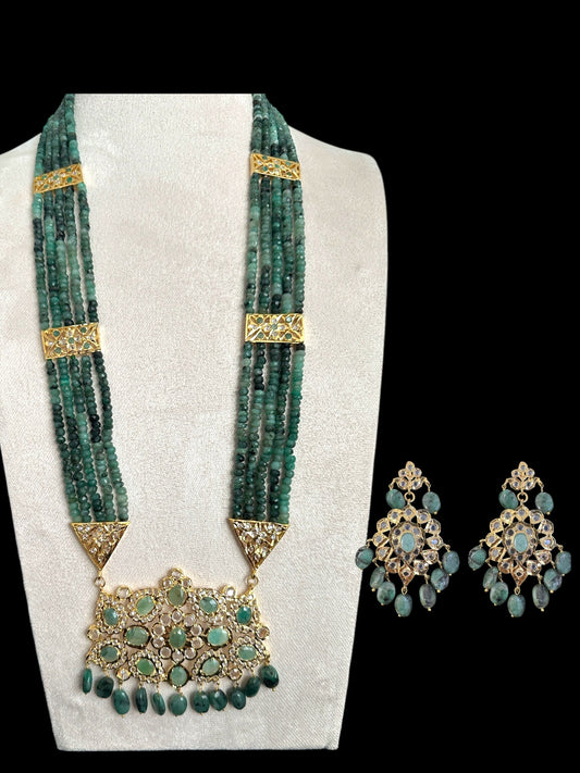 DLN125 SHARNAZ Gold plated Rani haar in real emerald beads ( READY TO SHIP )