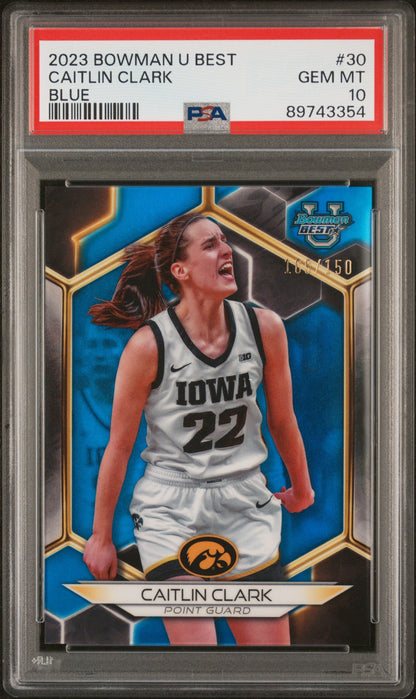 Graded 2023 Topps Bowman U Best Caitlin Clark #30 Blue #/150 Rookie RC Basketball Card PSA 10 Gem Mint