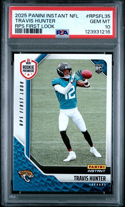 Graded 2025 Panini Instant Travis Hunter #RPSFL35 RPS First Look Rookie RC Football Card PSA 10 Gem Mint