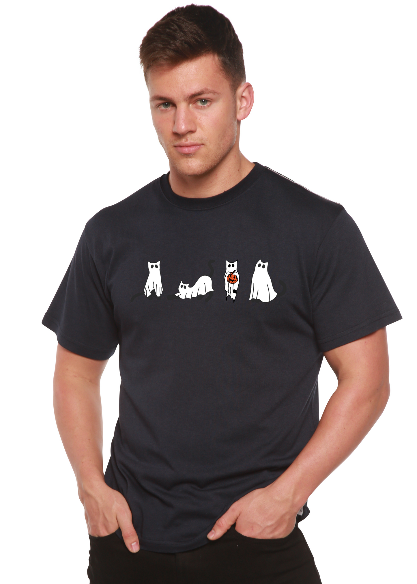 Halloween Cats Men's Bamboo Viscose/Organic Cotton Short Sleeve Graphic T-Shirt