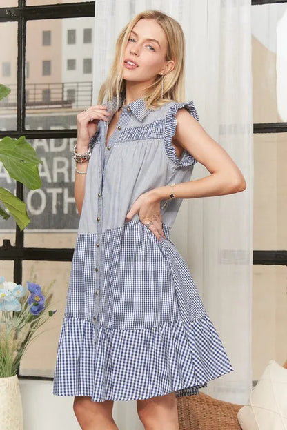 ADORA Button Down Textured Babydoll Dress