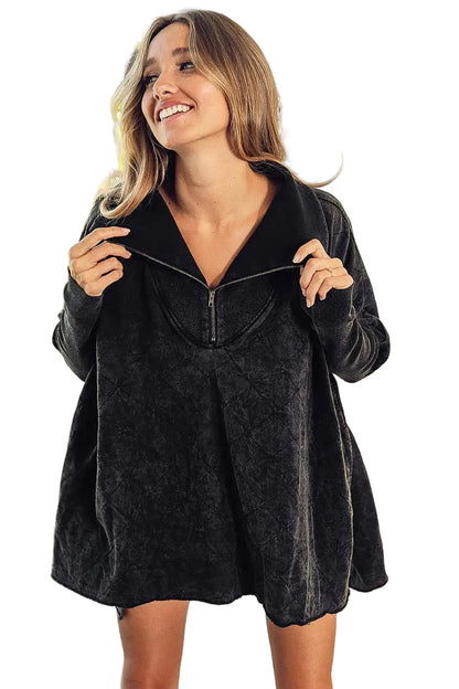 Vintage Washed Quilted Half Zip Top