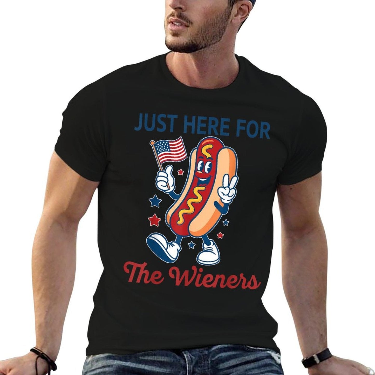Just Here For The Wieners 4th of July Funny Hot Dog  Lightweight T-Shirt