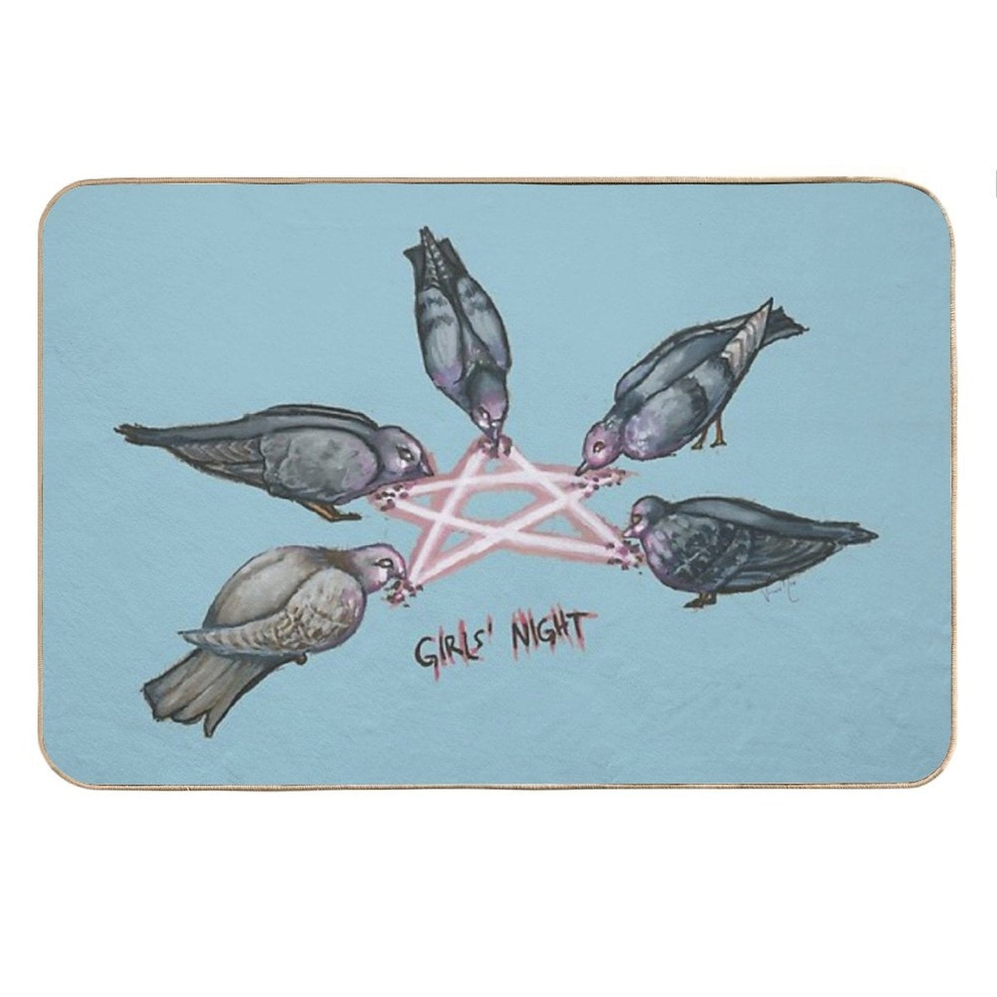 Girl's Night - Pigeon Pentagram (Stickers  Transparent on Clothing  Blue Background) Bath Mat