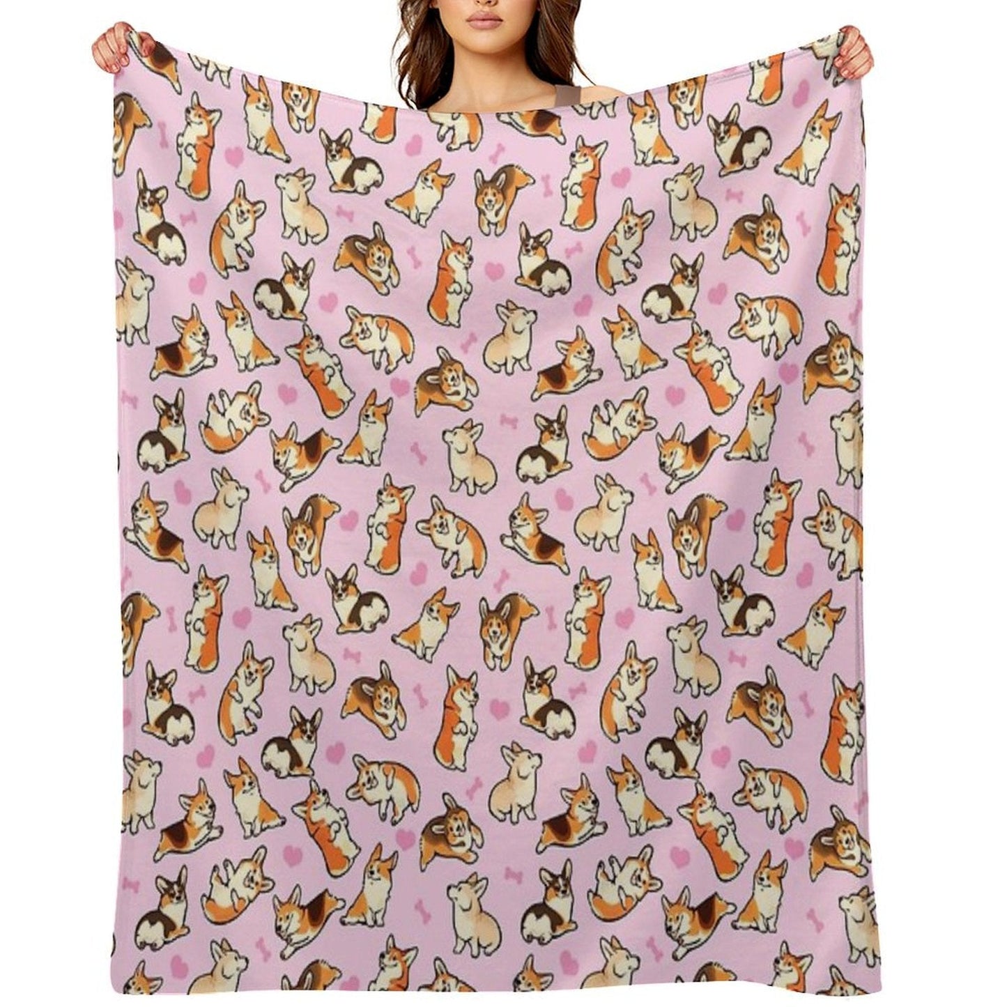 Lovey Corgis in Pink Throw Blanket