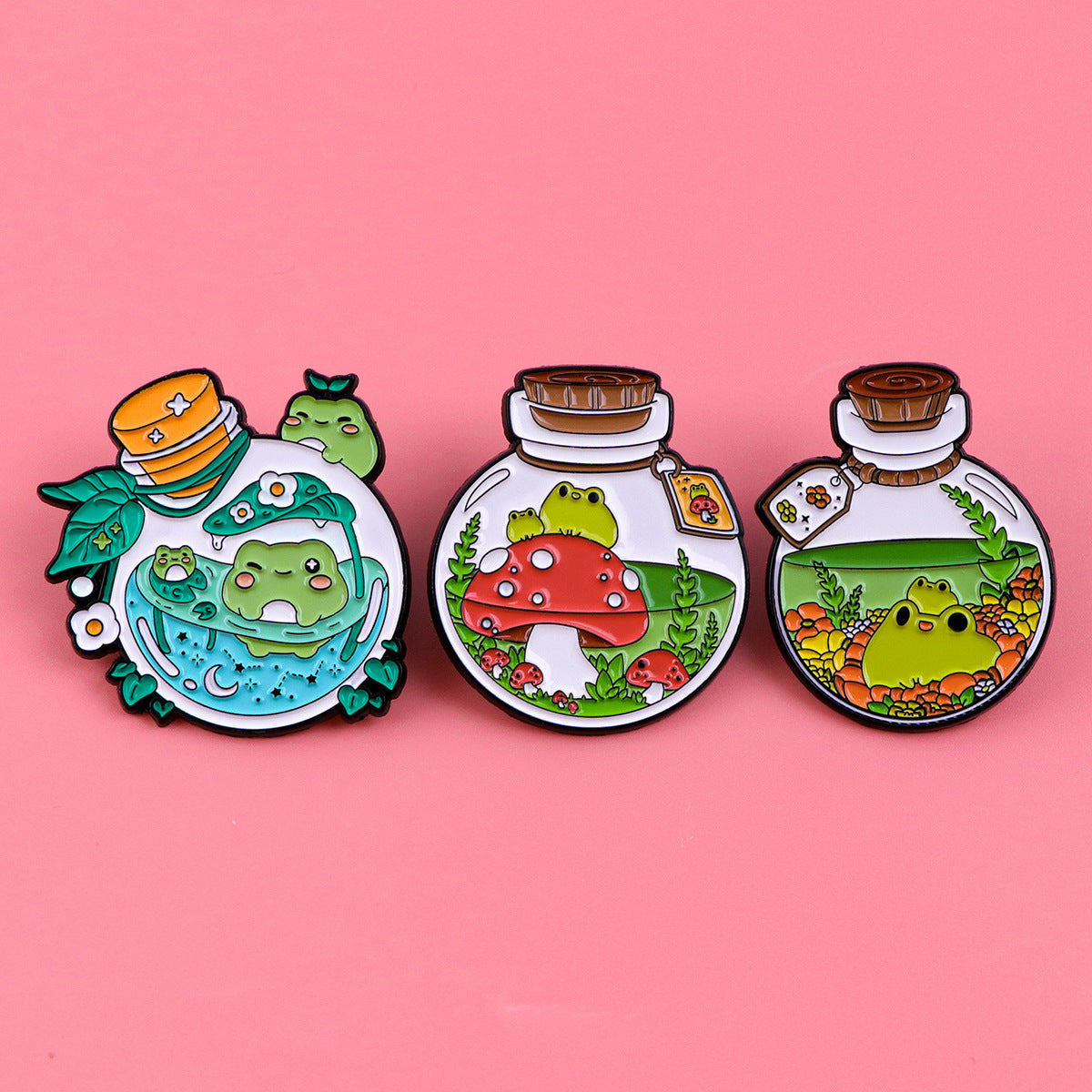 Cute Frog Terrarium Enamel Pins