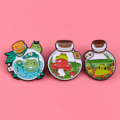 Cute Frog Terrarium Enamel Pins