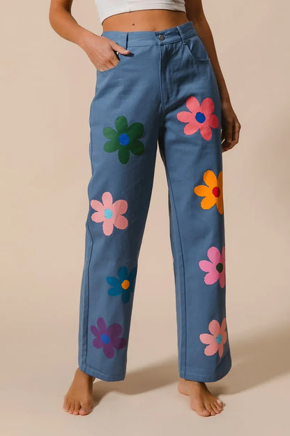 BiBi Flower Print Straight Legs Pants