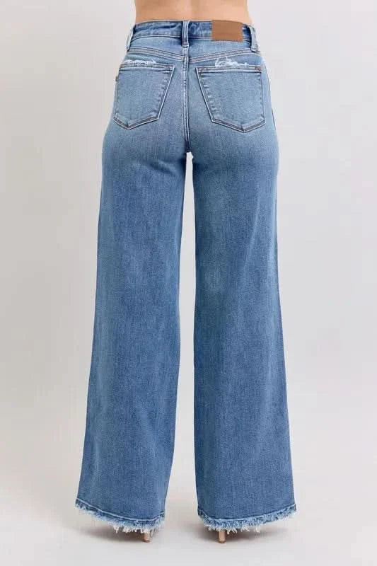 Judy Blue Raw Hem Wide Leg Jeans