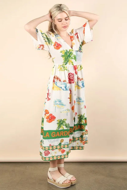 VERY J Button Down Printed Midi Dress