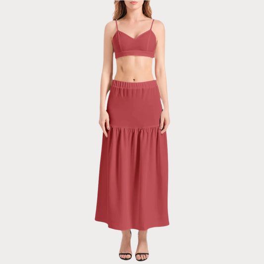 Brooklyn Republic™ Cranberry Rouge Bralette Top and High Slit Thigh Skirt