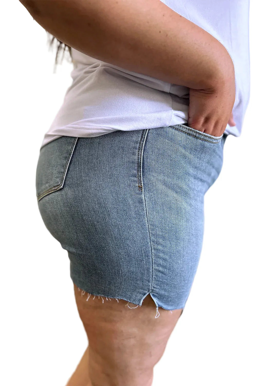 Full Size High Waist Raw Hem Denim Shorts