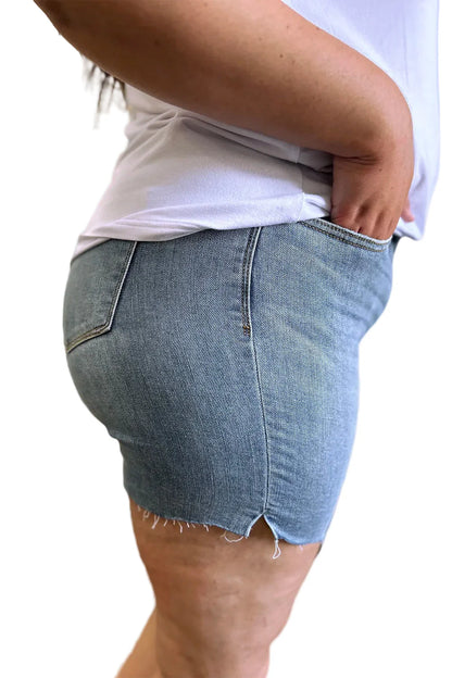 Full Size High Waist Raw Hem Denim Shorts