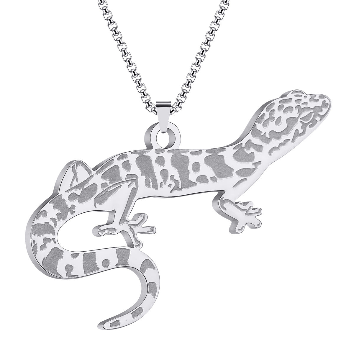 Etched Leopard Gecko Stainless Steel Pendant Necklace