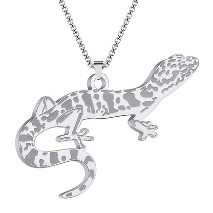 Etched Leopard Gecko Stainless Steel Pendant Necklace